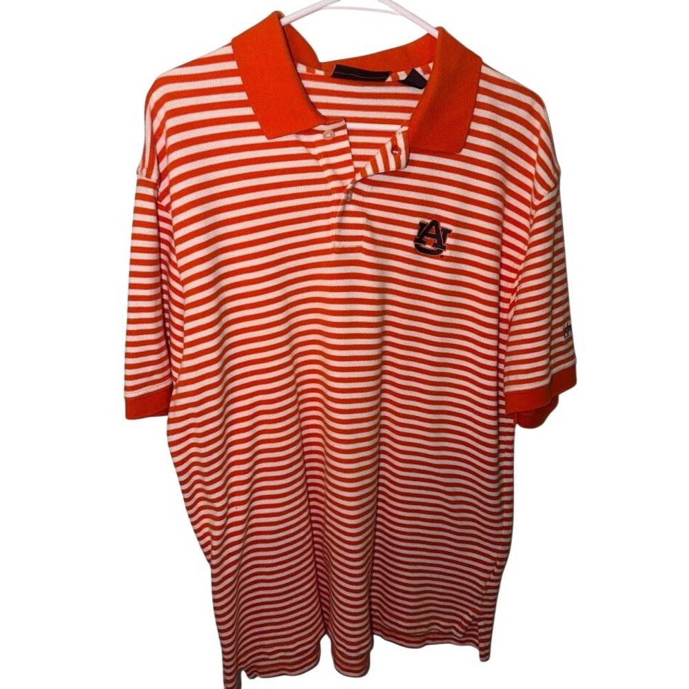 Ashworth Auburn Tigers Mens XL Orange White Striped Golf Polo Shirt NCAA AU Logo